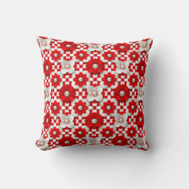 Vibrant Red And White Floral Pattern With Pearl Kussen