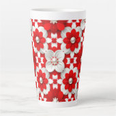 Vibrant Red And White Floral Pattern With Pearl Latte Mok (Voorkant)
