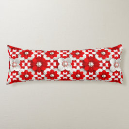 Vibrant Red And White Floral Pattern With Pearl Lichaamskussen
