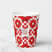 Vibrant Red And White Floral Pattern With Pearl Papieren Bekers (Voorkant)