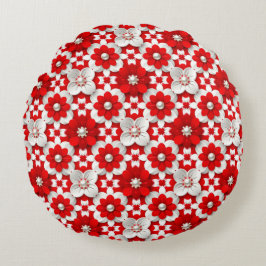 Vibrant Red And White Floral Pattern With Pearl Rond Kussen