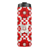 Vibrant Red And White Floral Pattern With Pearl Thermosbeker (Voorkant)