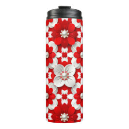 Vibrant Red And White Floral Pattern With Pearl Thermosbeker