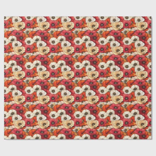 Vibrant Red and White Poppy Pattern Cadeaupapier (Vlak)