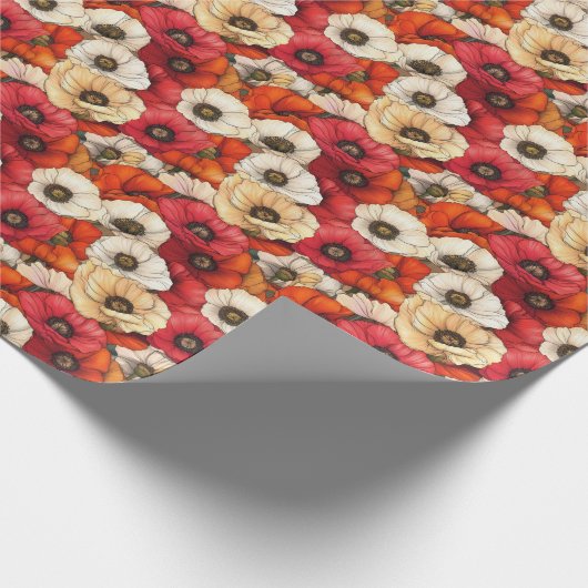 Vibrant Red and White Poppy Pattern Cadeaupapier (Hoek)