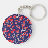  Vibrant Red Blue Floral op maat Sleutelhanger (Achterkant)