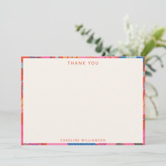 Vibrant Red Boho Floral Personalized Stationery  Bedankkaart (Staand voorkant)