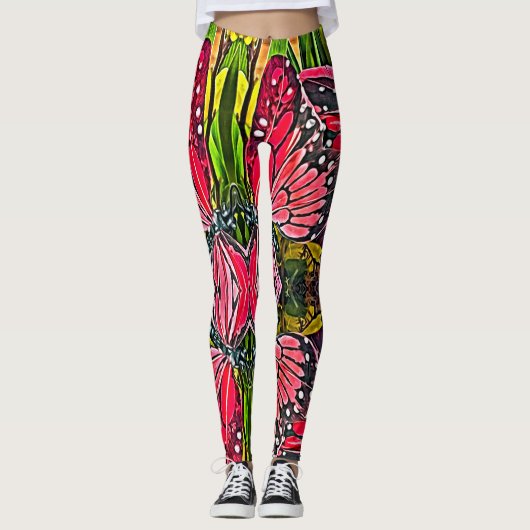 Vibrant Red Butterflies Leggings (Voorkant)