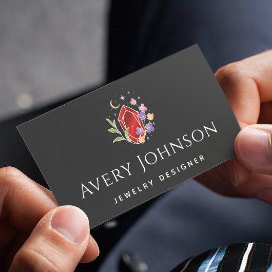 Vibrant Red Crystal Jewelry Designer Flowers Moon Visitekaartje