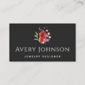 Vibrant Red Crystal Jewelry Designer Flowers Moon Visitekaartje (Voorkant)