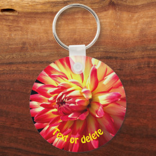 Vibrant Red Dahlia Flower Personalized Sleutelhanger