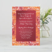 Vibrant Red en Sinaasappel Floral Wedding Kaart (Staand voorkant)