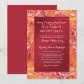 Vibrant Red en Sinaasappel Floral Wedding Kaart (Voorkant / Achterkant)