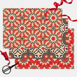 Vibrant Red Enic Arabesque Mosaic Geometric Inpakpapier Vel