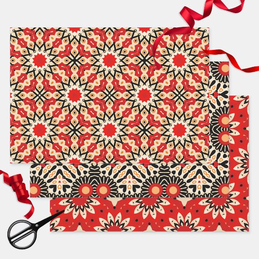 Vibrant Red Enic Arabesque Mosaic Geometric Inpakpapier Vel