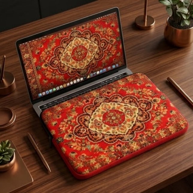 Vibrant Red Floral Medallion Persian Ornate  Laptop Sleeve (Creator heeft geüpload)
