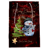 Vibrant Red Gold Snowman Mouse Christmas Gift Bag Medium Cadeauzakje (Voorkant)