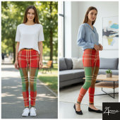 Vibrant Red Green Large-Scale Plaid Leggings