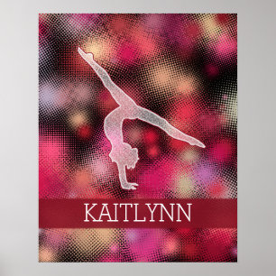 Vibrant Red Halftone gymnastiek met monogram Poster