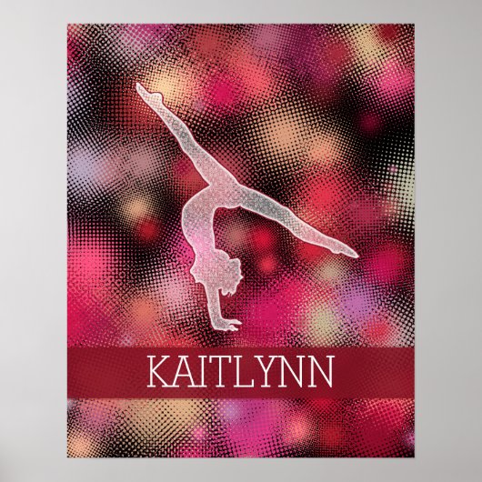 Vibrant Red Halftone gymnastiek met monogram Poster (Voorkant)