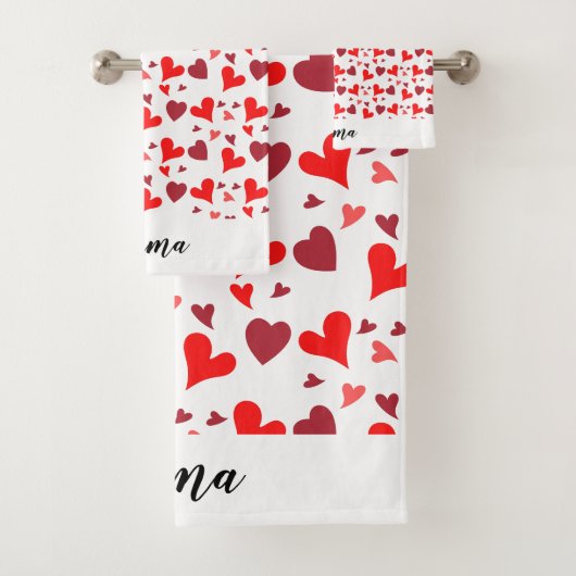 Vibrant red hearts background bad handdoek (Insitu)