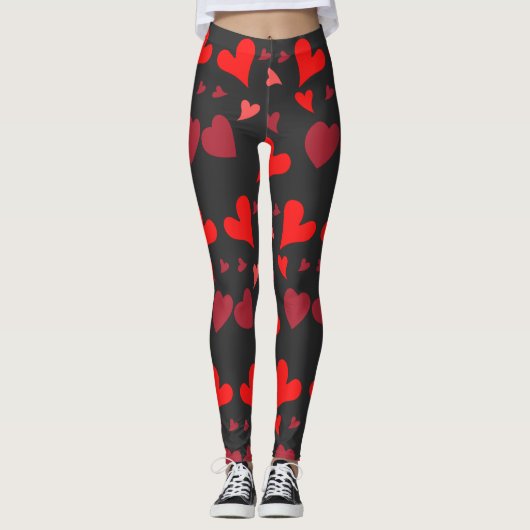 Vibrant red hearts background leggings (Voorkant)