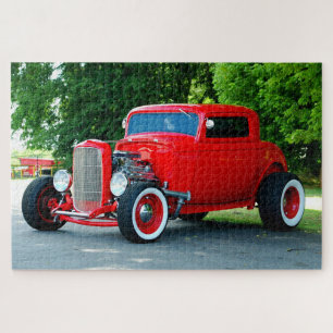Vibrant Red Hot-Rod-auto Legpuzzel