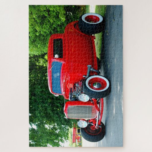 Vibrant Red Hot-Rod-auto Legpuzzel (Verticaal)