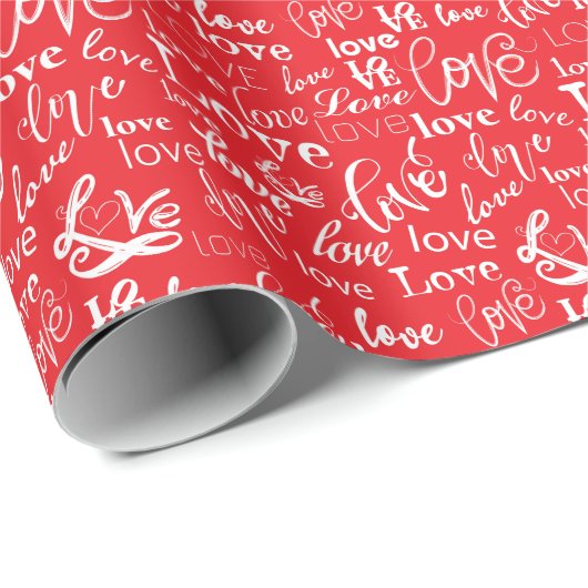 Vibrant Red Love White Script Valentine's Day Cadeaupapier (Rol Hoek)