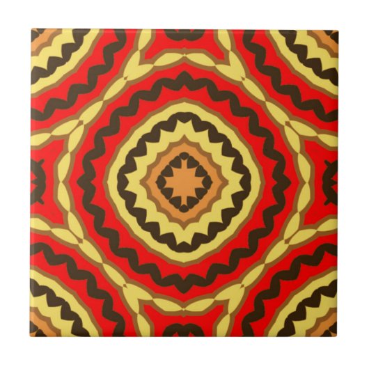 Vibrant Red Oriental Mosaic Geometric Pattern Tegeltje (Voorkant)