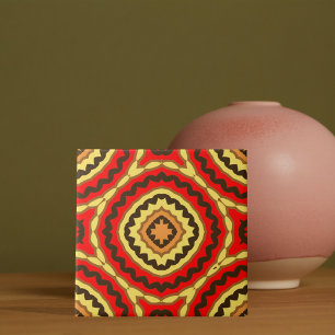 Vibrant Red Oriental Mosaic Geometric Pattern Tegeltje
