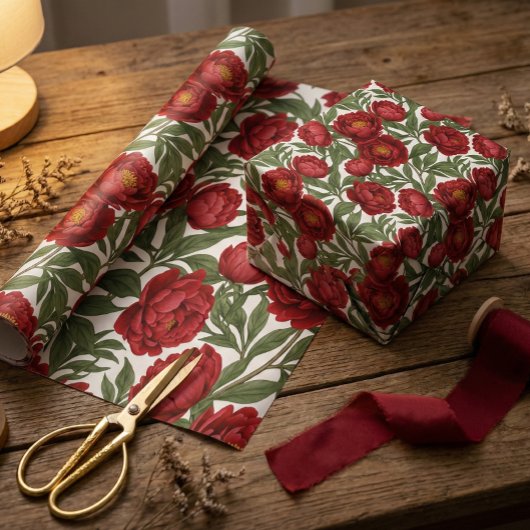 Vibrant Red Peony Collection Customizable Party  Cadeaupapier