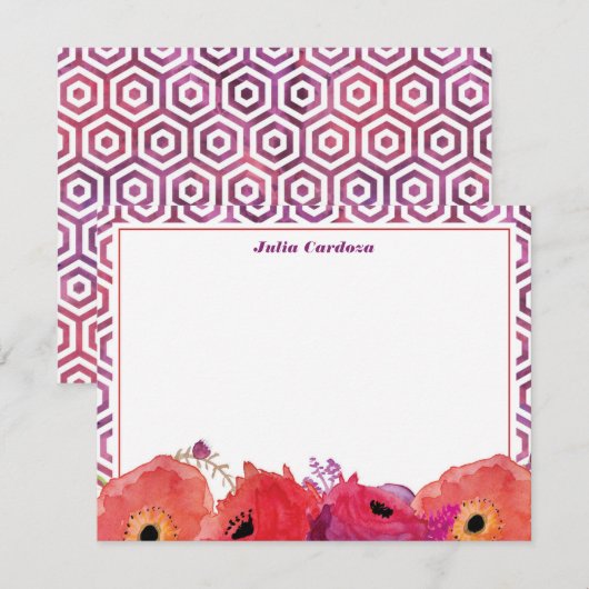 Vibrant Red Pink Waterverf Flowers Notitiekaartje (Voorkant / Achterkant)