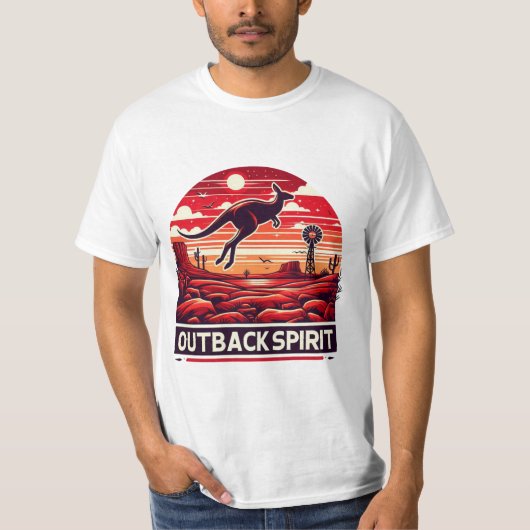 Vibrant Red Retro Desert Kangaroo Outback T-shirt (Voorkant)