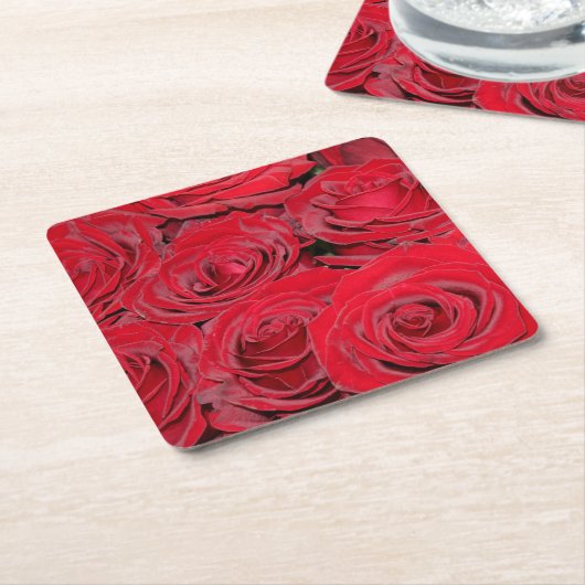 Vibrant Red Roses Kartonnen Onderzetters (Schuin)