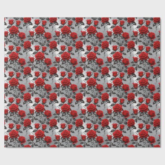 Vibrant Red Roses On A Metallic Silver Background  Cadeaupapier (Vlak)