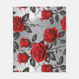 Vibrant Red Roses On A Metallic Silver Background  Fleece Deken