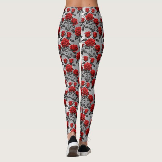 Vibrant Red Roses On A Metallic Silver Background  Leggings (Achterkant)