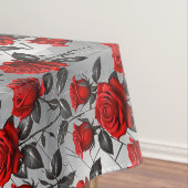 Vibrant Red Roses On A Metallic Silver Background  Tafelkleed (Voorbeeld)