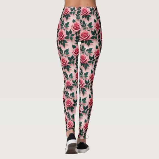 Vibrant Red Roses With Dark Green Leaves  Leggings (Achterkant)