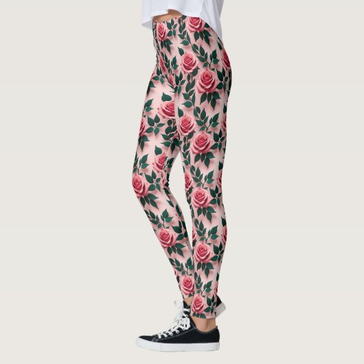 Vibrant Red Roses With Dark Green Leaves  Leggings (Links)