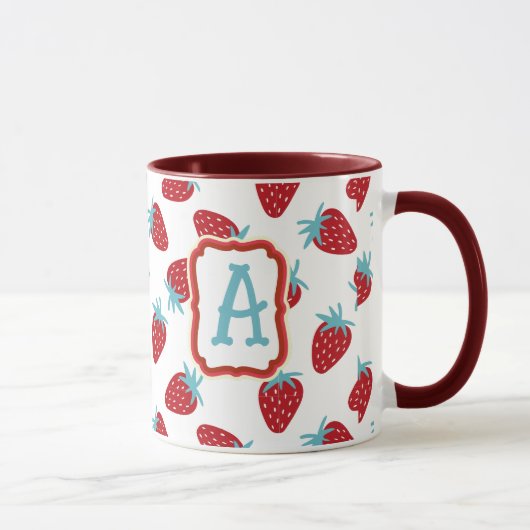 Vibrant Red Strawberry Pattern Ceramic Coffee Mug Mok (Rechts)
