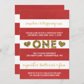 Vibrant Red Stripes First Birthday Party Kaart (Voorkant / Achterkant)