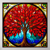 Vibrant Red Tree Glas in lood Art Poster (Voorkant)