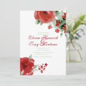 Vibrant Red Waterverf Roos, huwelijksuitnodigingen Kaart (Staand voorkant)