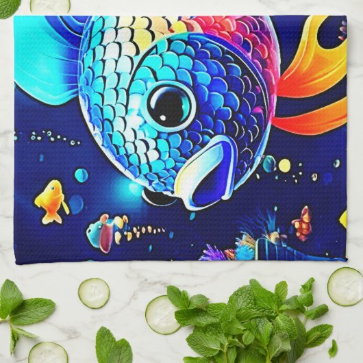 Vibrant Reef Fish Design Theedoek (Gevouwen)