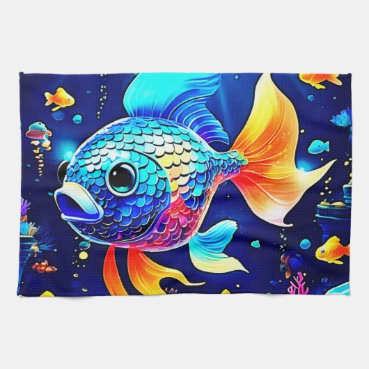 Vibrant Reef Fish Design Theedoek (Horizontaal)
