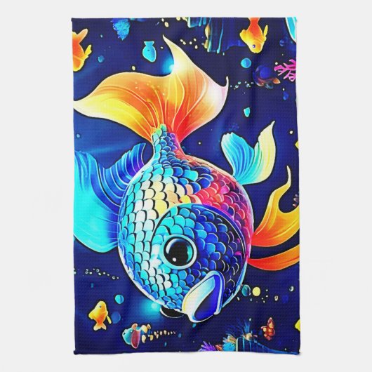 Vibrant Reef Fish Design Theedoek (Verticaal)