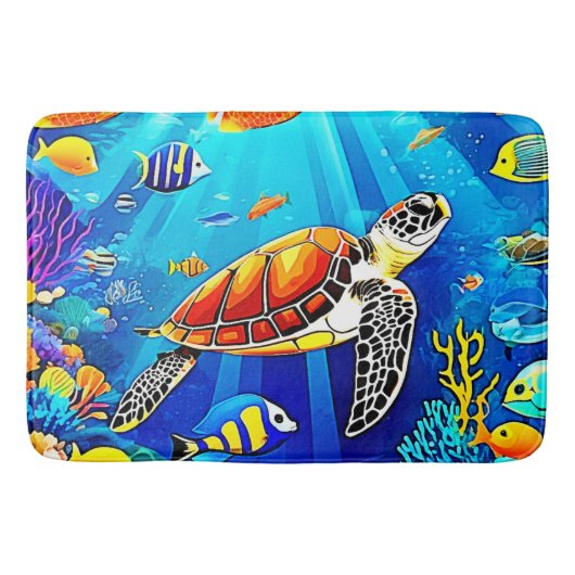 Vibrant Reef: Het Onderwaterrijk Van De Schildpad Badmat (Voorkant)