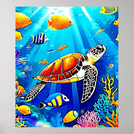 Vibrant Reef: Het Onderwaterrijk Van De Schildpad Poster (Voorkant)